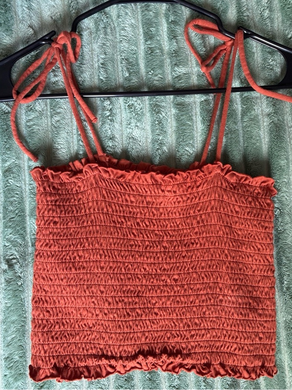 Smocked Crop Tank Top - Rust Orange